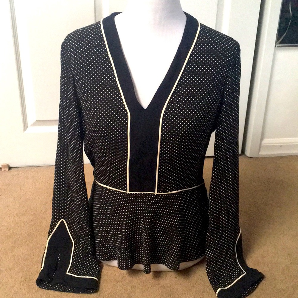 Pretty Black & Cream Polka Dot Fitted Blouse